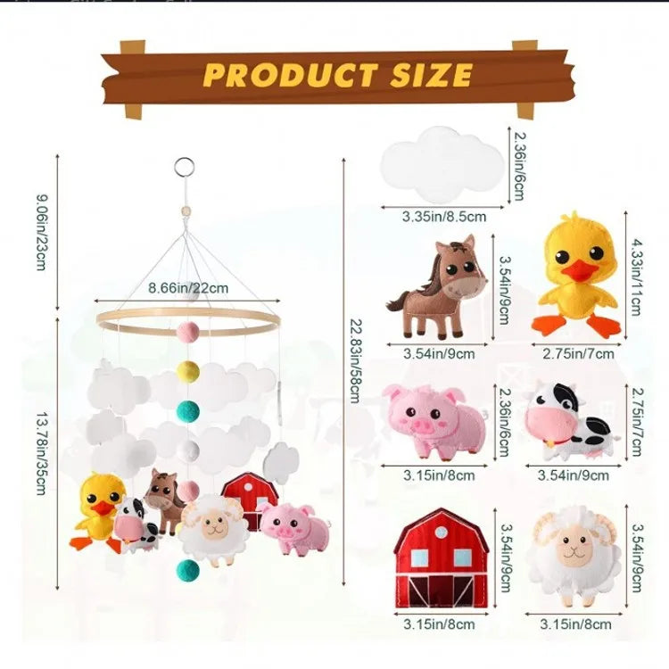 Wood Hanging Rotating Toy Baby Musical Crib Mobile for Bed Crib Toys Manufacturer Nursery Decor Felt Animal Unisex Acccepted