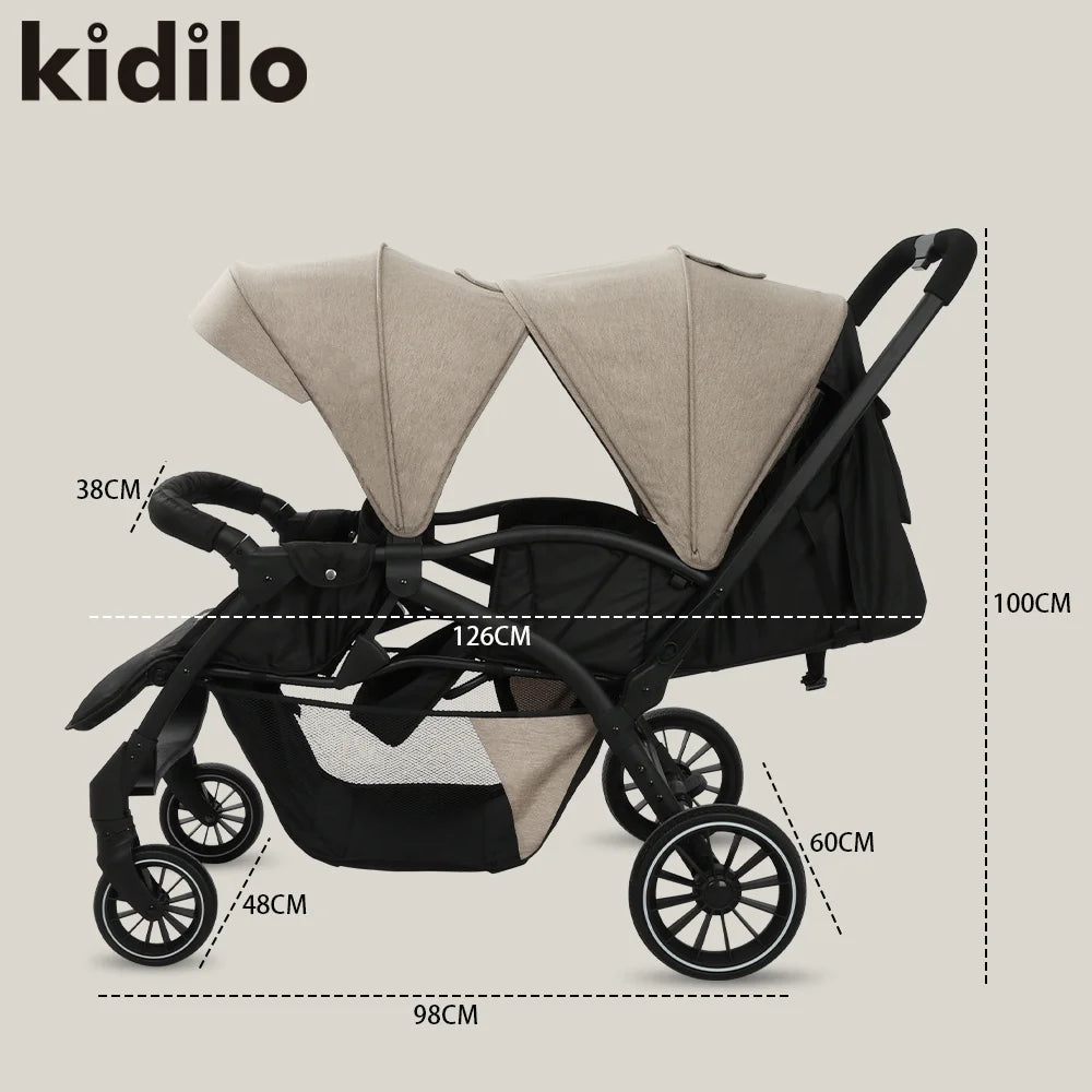 0-3 Years Kidilo Double Twin Baby Stroller, Foldable Non-Toxic Travel Stroller for Toddlers Kids Daily Walks Family Trips LB200
