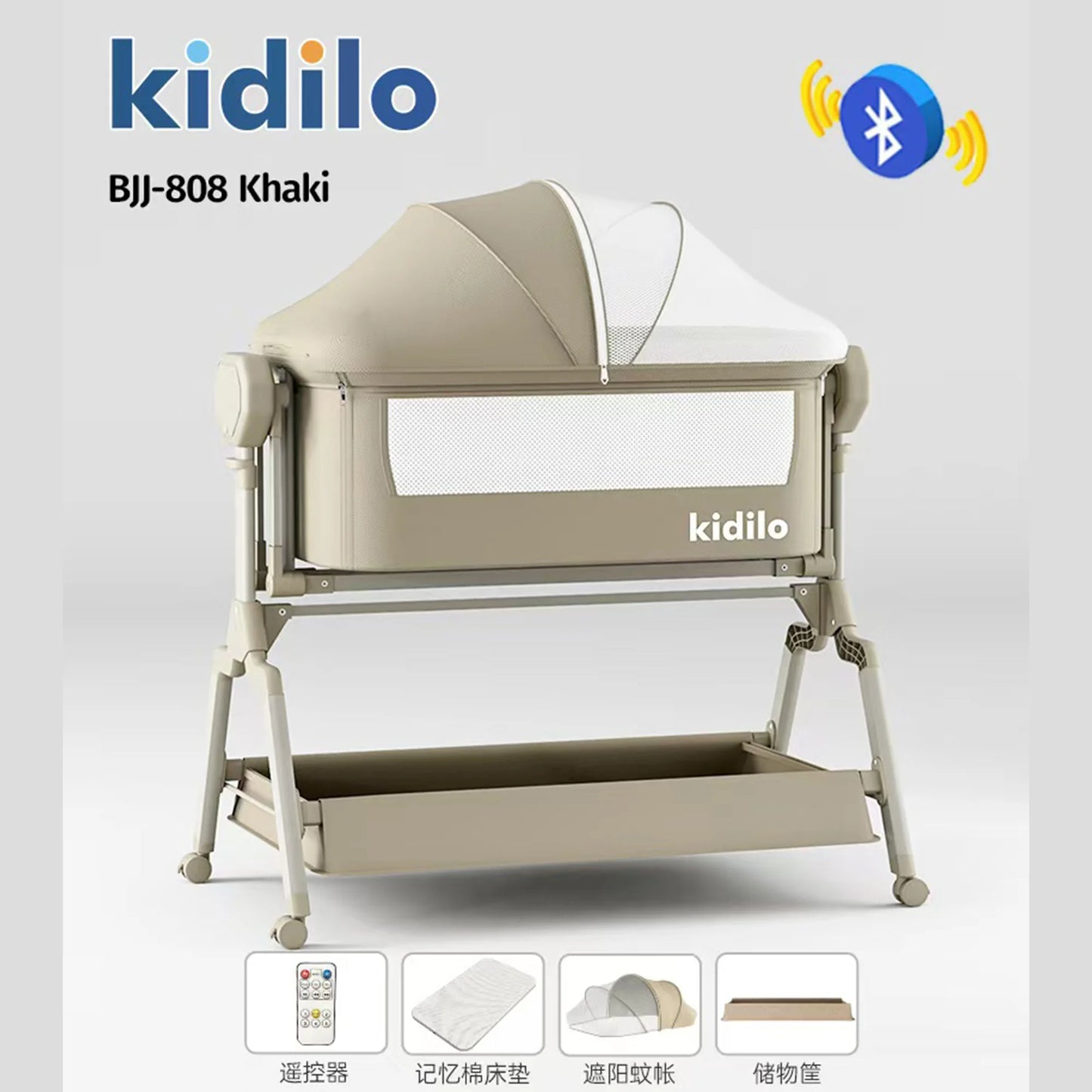 Kidilo Newborn Foldable Modern Travel Play Baby Portable Bedside Crib Bed 3 in 1 Luxury Set Mosquito Net for Babies BJJ-808