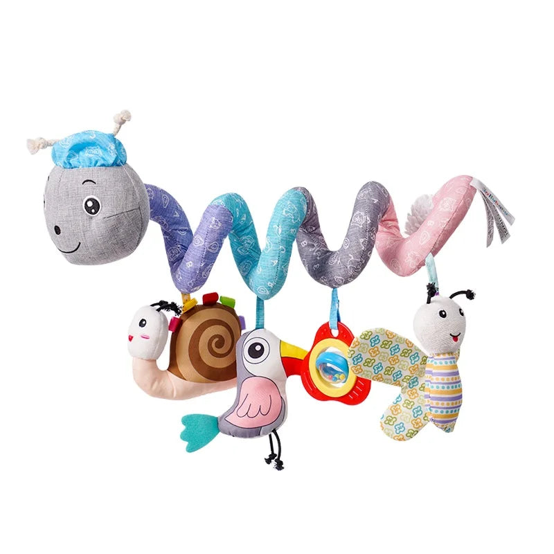 Custom logo Baby Pram Crib Activity Infant Stroller Caterpillar Hangings Rattle Toy Spiral Plush Toys