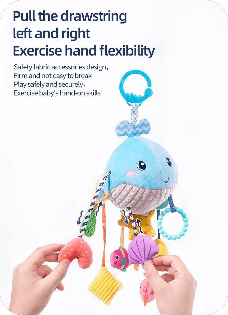 JOLLYBABY Montessori Baby Sensory Soothing Teether Soft Plush Stuffed Inflatable Toy Hanging Rattles for Soothing Entertaining