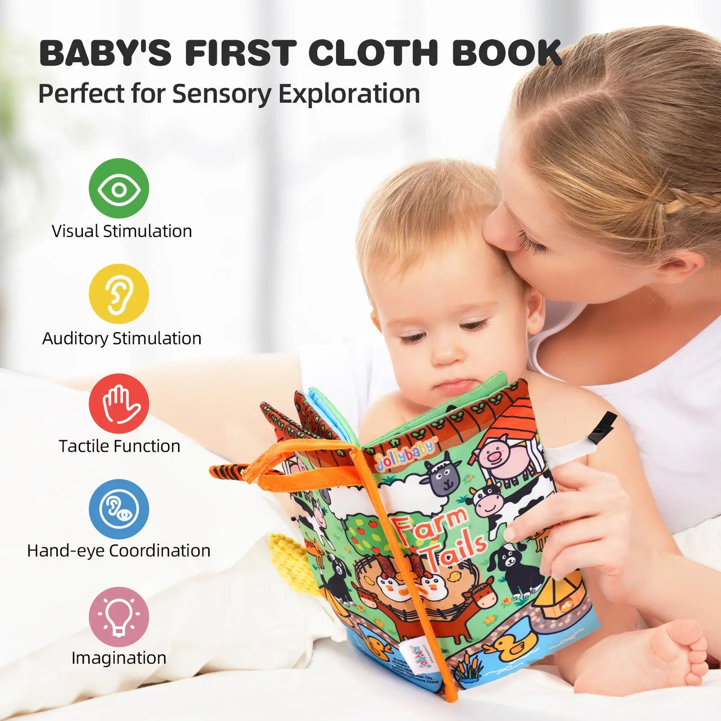 Jollybaby Custom 3D Animal Tail Soft Cotton Cloth Learning Book Cloths Made Baby Sensory Crinkle Cloth Book Set Educational Toy