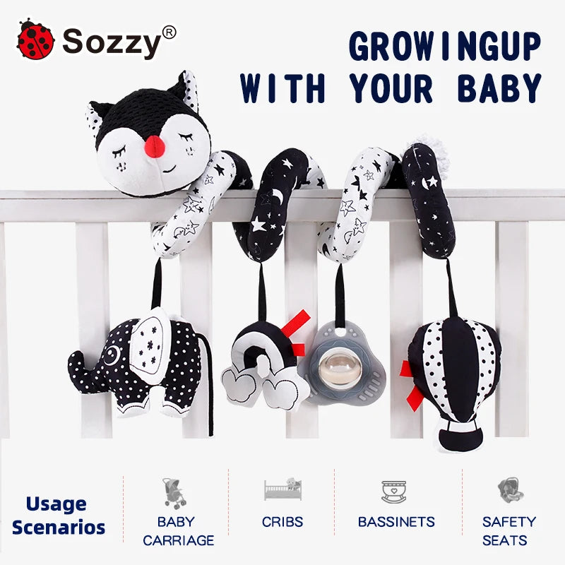 Sozzy Car Seat Manufacturer Soft Animal Fox Soft Animal Plush Baby High Contrast Activity Stroller Spiral Toys for Bed Crib