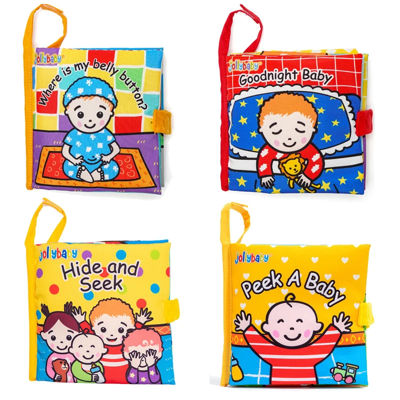 Jollybaby Preschool Toys Soft Washable Fabric Babi Crinkled Book Hide and Seek Peekaboo Cloth Book for 6-12months