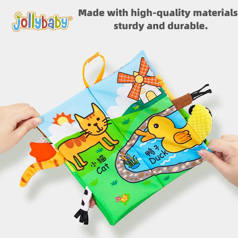 Jollybaby Hot Selling Washable Animal Soft Tails Early Sensory Educational Crinkle Paper Cloth Books Best Baby Toys
