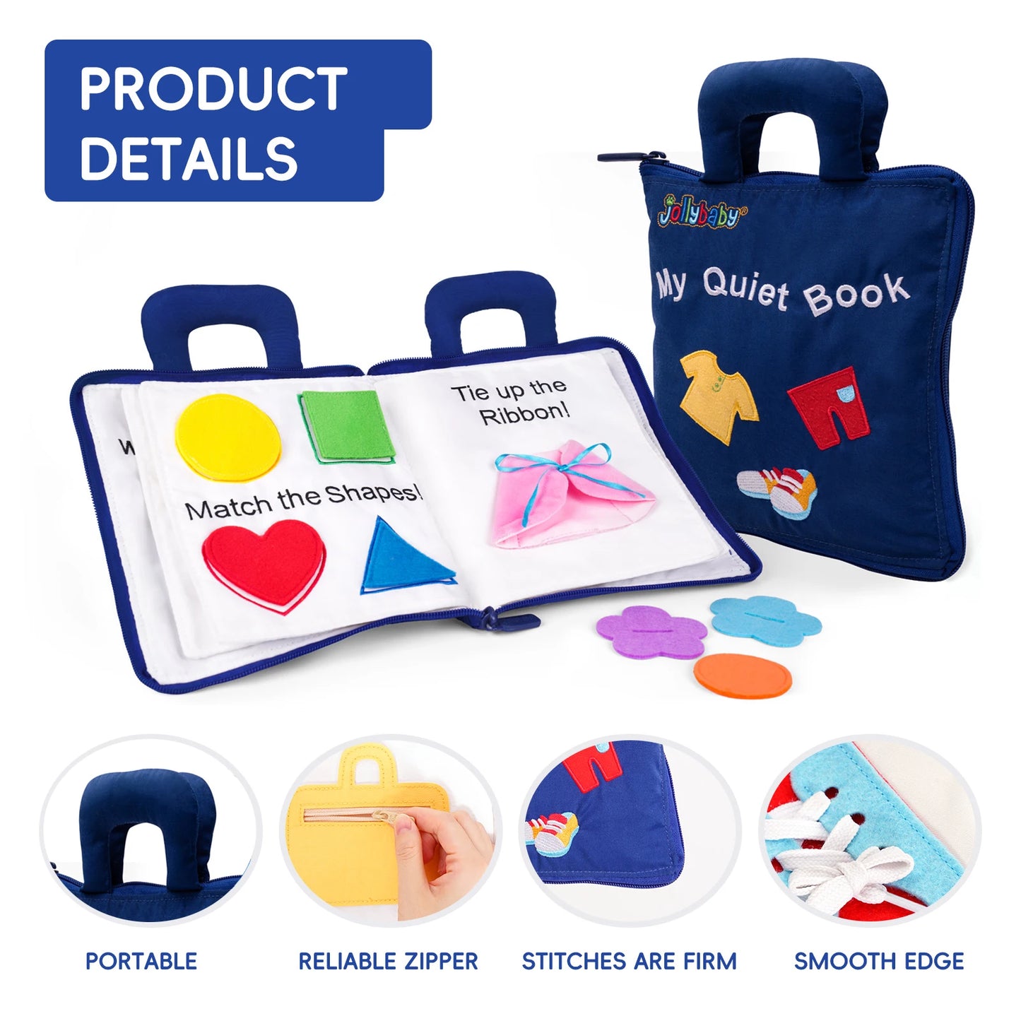 Jollybaby Custom Soft Sensory Educational Toddlers Montessori Quiet Sensory Book Felt Montessori Toys