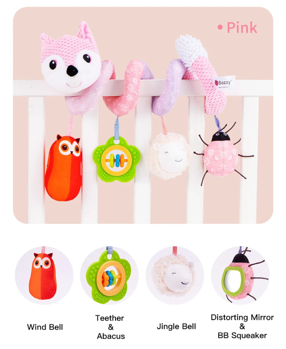 Fox Animal Spiral Stroller Carseat Hanging Rattles Kid Baby Crib Cot Pram Toys for Infants 0-6 Months