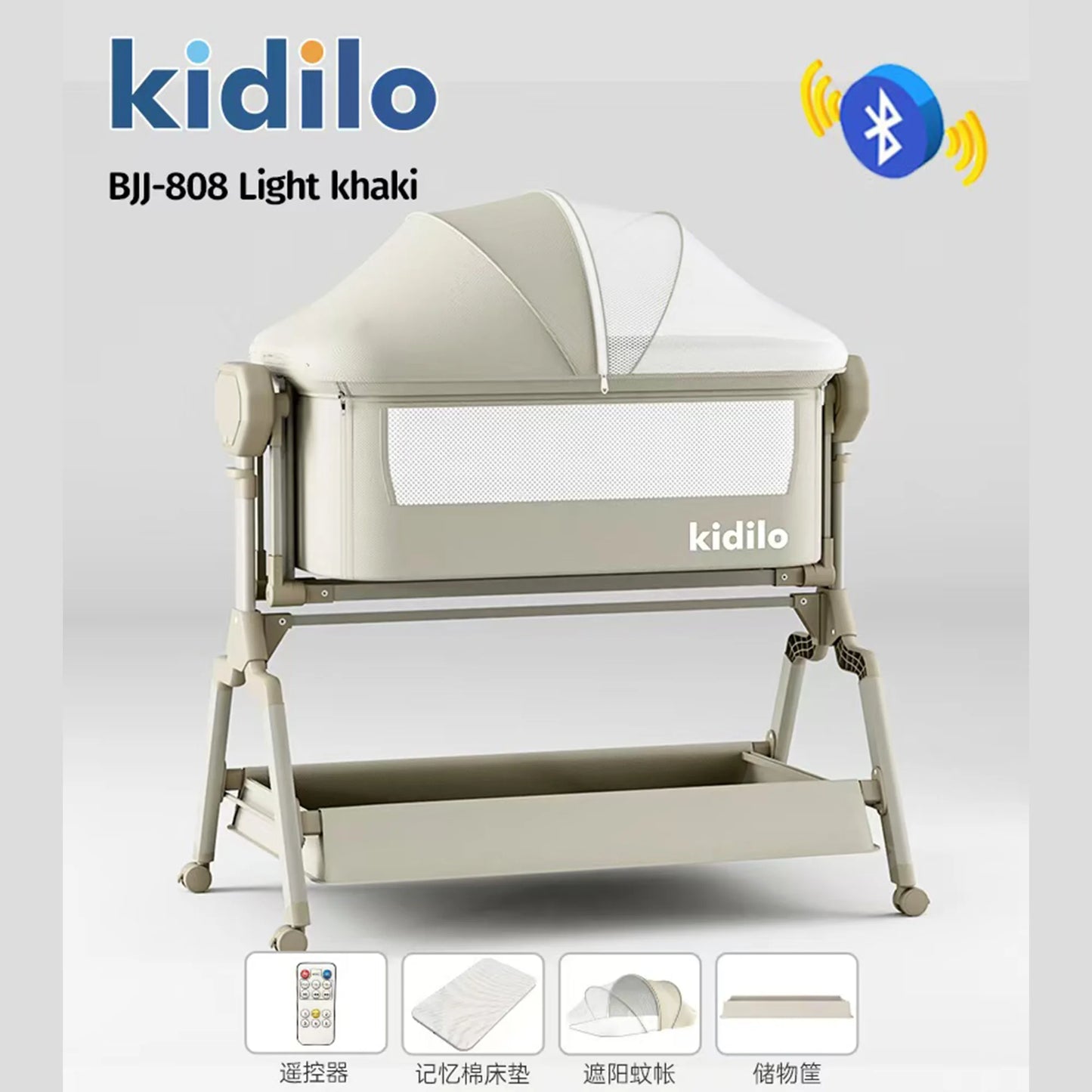 Kidilo Newborn Foldable Modern Travel Play Baby Portable Bedside Crib Bed 3 in 1 Luxury Set Mosquito Net for Babies BJJ-808