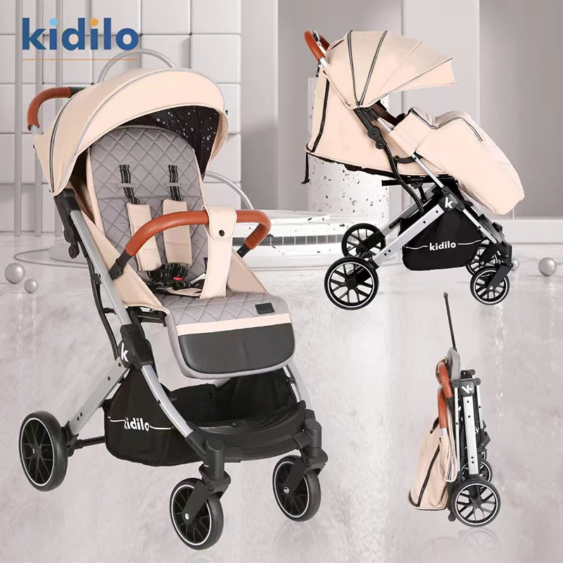 0-3 Years Foldable Baby Stroller: Lightweight Non-Toxic Travel Stroller with Adjustable Handle for Toddlers Family Trips K12F