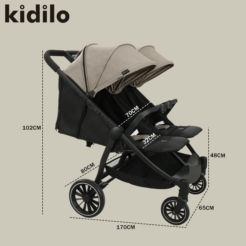 Kidilo 0-3 Years Double Twin Baby Stroller, Foldable Non-Toxic Travel Stroller for Toddlers Kids Daily Walks Family Trips LB100