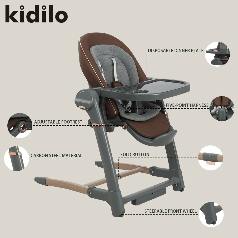 Kidilo 6-36 Months 3 in 1 Foldable Baby High Chair, Non-Toxic Feeding Chair for Home & Small-Space Toddler & Baby Dining SG116