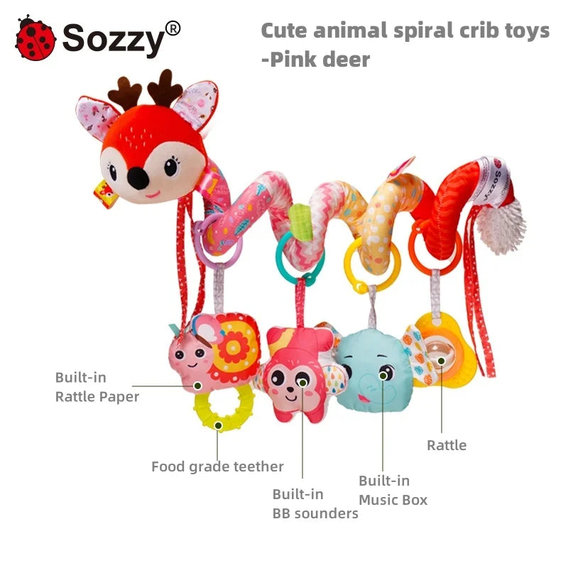 Interactive Elephant Giraffe Fox Baby Crib Mobile Hanging Toys Stroller Make Sounds Music Plastic Animal Play Rattles for