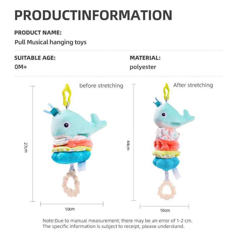 Custom Plush Animal Rattle Pull Musical Sensory Baby Hanging Musical Toy Play Jitter Toy with Music Box for Car Seat Stroller