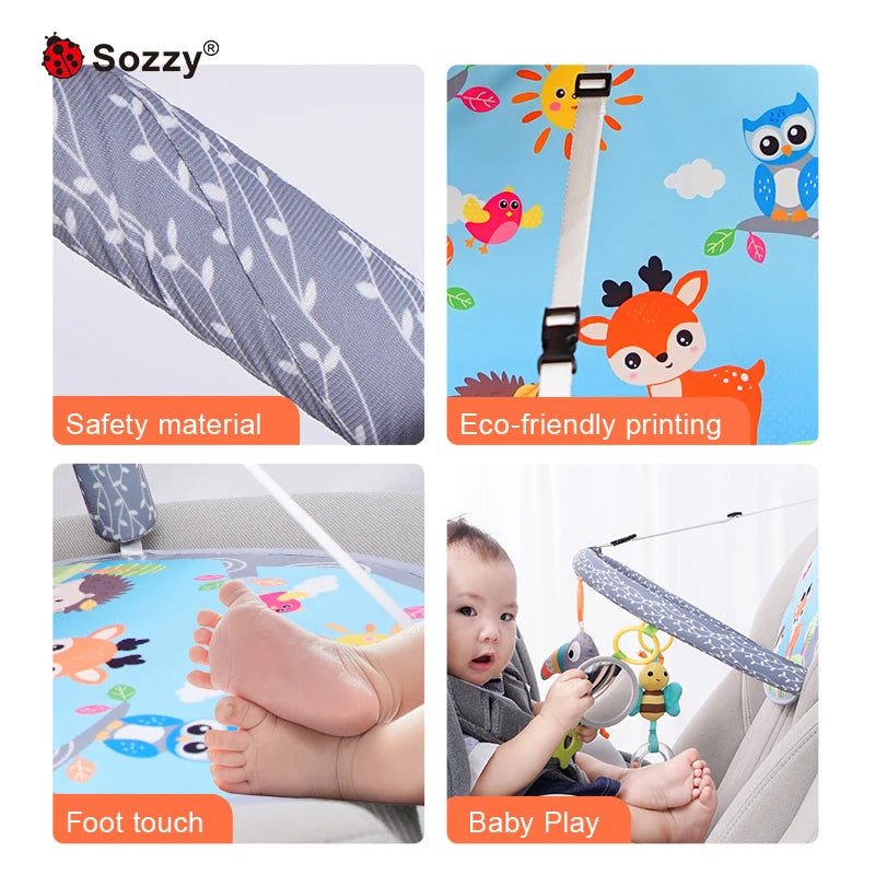Sozzy Original Design Soft Plush Stuffed Animal Baby Rattle Musical Grasping Hanging Sensory Car Seat Toy