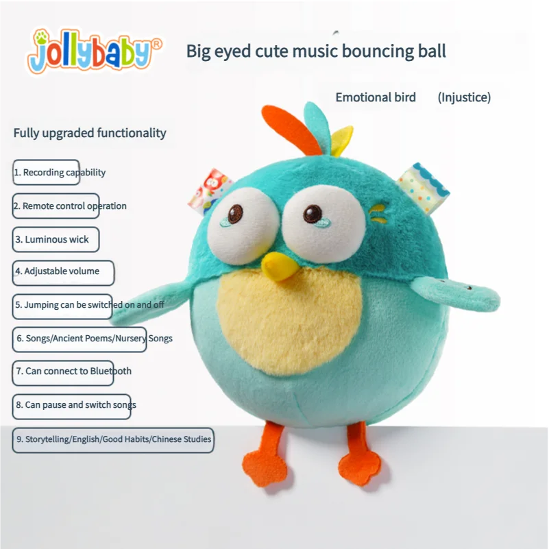 Jollybaby Electric Jumping Bird Sensory Toy Emotional Soothing Music Dancing plush Toy for Babies 0-6 yrs Early Education
