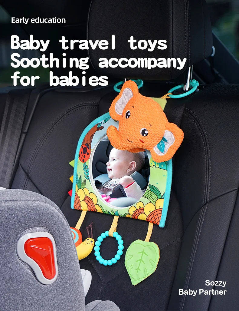 Sozzy Elephant Animal Tummy Time Mirror Traveling Baby Car Seat Stroller Hanging Toys with Mirror Teether