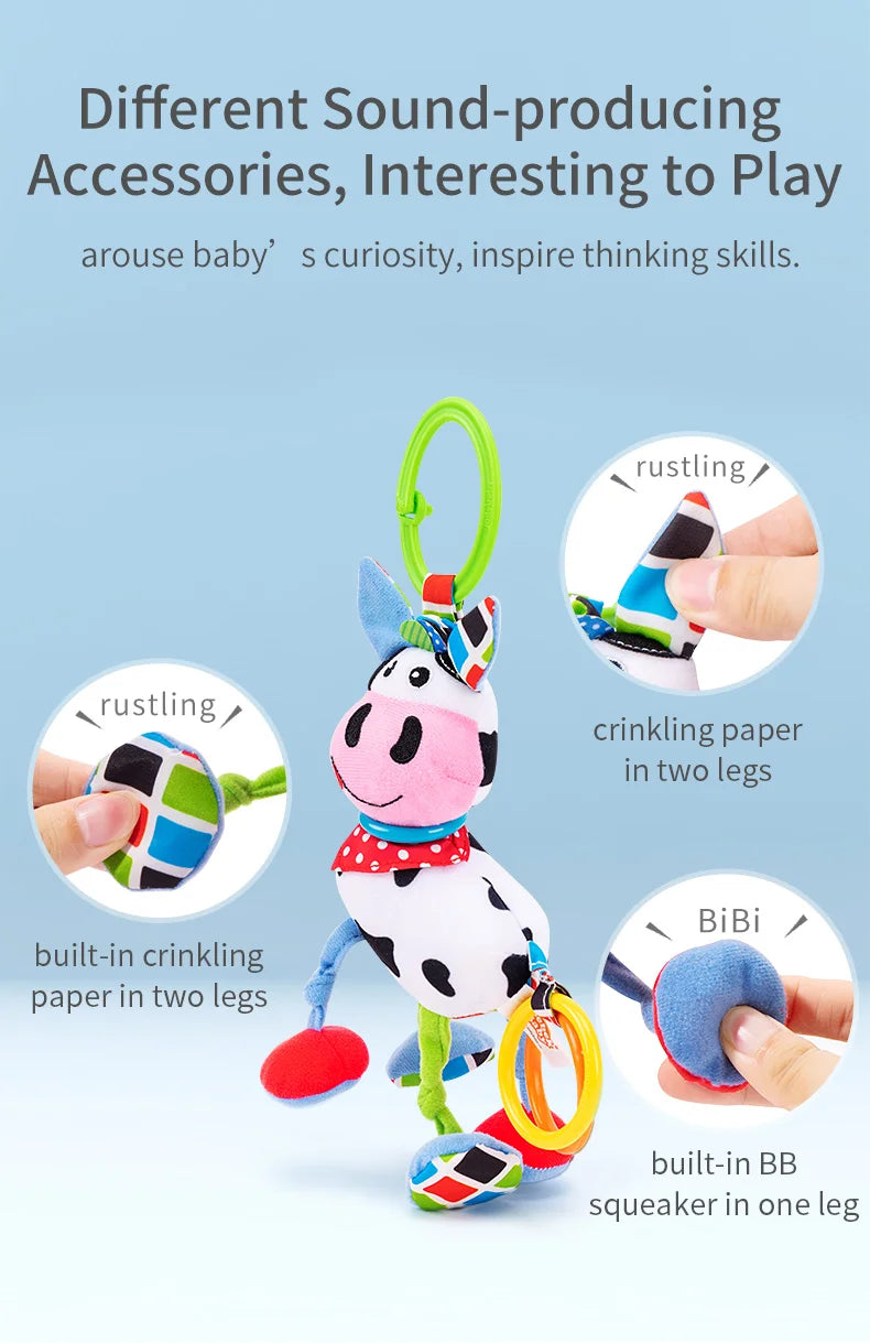 Jollybaby Custom Eco-friendly Soft Rattling Roller Montessori Handbells Rattles Toy Baby Plush Hand Rattles