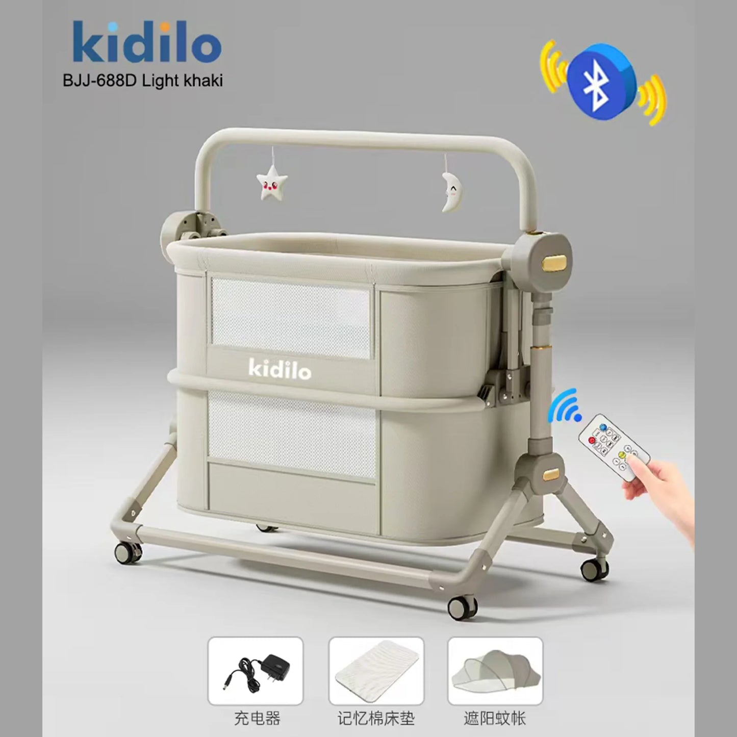 Kidilo Newborn Modern Travel Play Baby Portable Convertible Bedside Crib Bed 3 in 1 Luxury Set Mosquito Net for Babies BJJ-688D