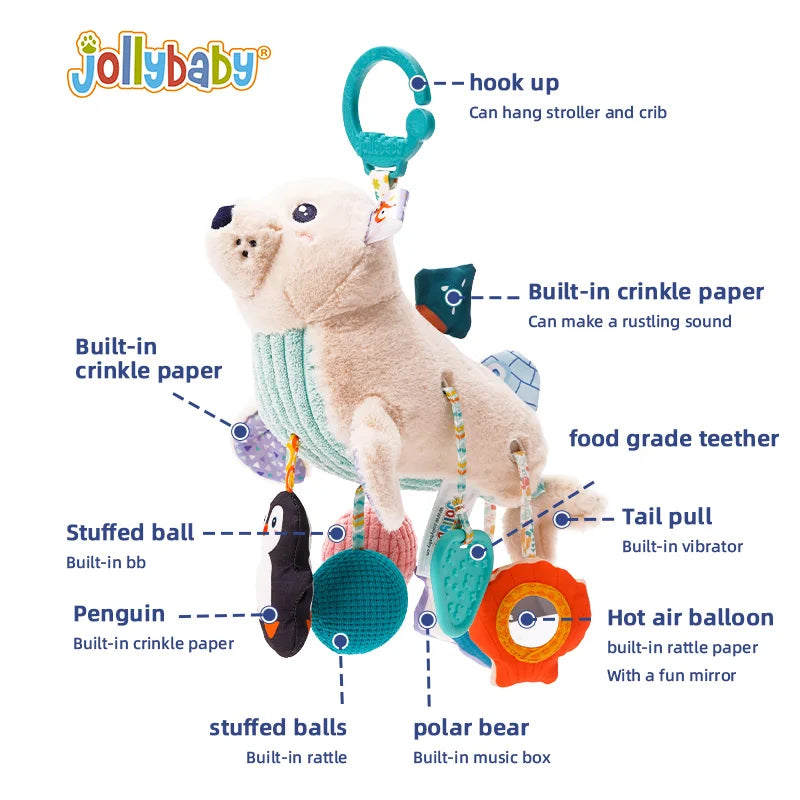 Custom Plush Animal Rattle Montessori Pull String Toy Car Seat Stroller Hanging Toy Vibrator Exercise Touch Toy