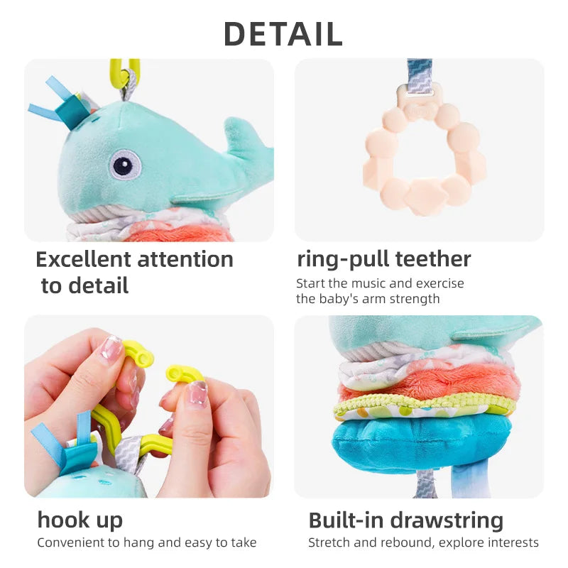 Custom Plush Animal Rattle Pull Musical Sensory Baby Hanging Musical Toy Play Jitter Toy with Music Box for Car Seat Stroller
