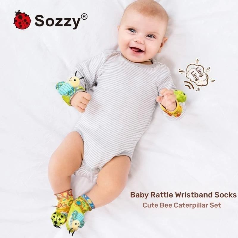 Custom Hand and Feet Baby Rattles Soft Baby Plush Insect Animal Foot Rattle Baby Socks Wrist Rattles Set for Newborn
