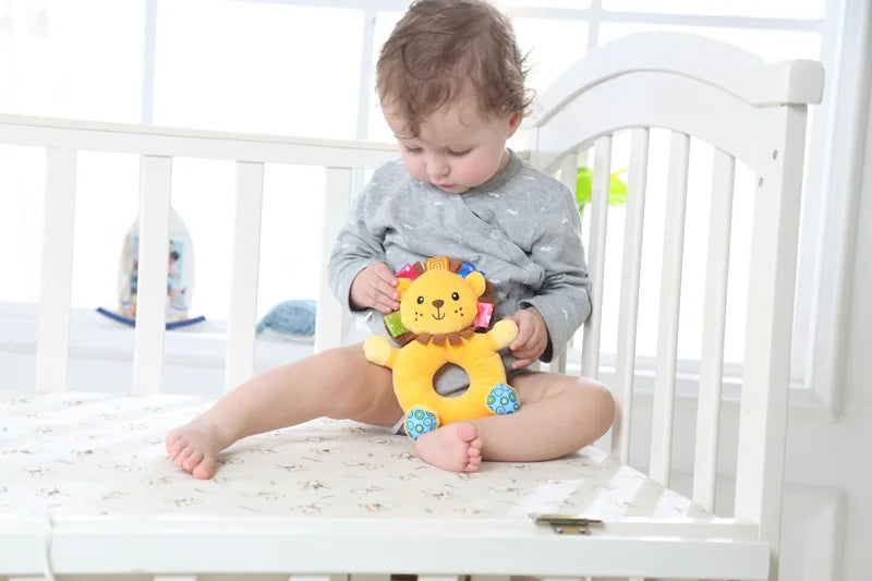 Jollybaby Custom Plush Baby Stuffed Animals Sensory Hand Rattle Ring Plush Toys for Newborn 0-12months