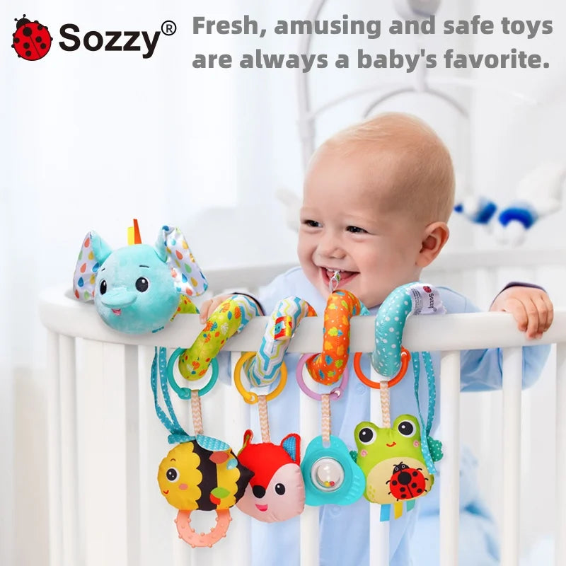 Interactive Elephant Giraffe Fox Baby Crib Mobile Hanging Toys Stroller Make Sounds Music Plastic Animal Play Rattles for