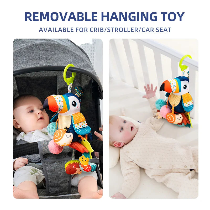 Wholesale Plush Animal Rattle Training Fine Motor Skill Montessori Pull String Toy Car Seat Stroller Hanging Toy