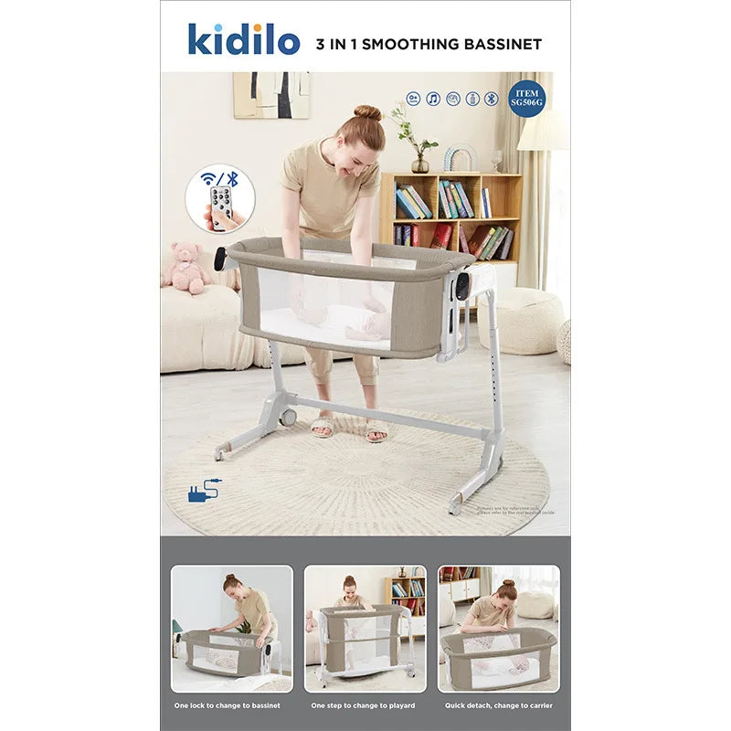 Kidilo Luxury Convertible Bedside Crib Bed Foldable Modern Travel Portable for Newborns Luxury Mosquito Net Bedroom SG506