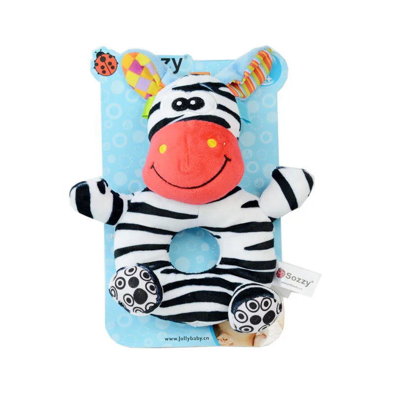 Jollybaby Custom Plush Baby Stuffed Animals Sensory Hand Rattle Ring Plush Toys for Newborn 0-12months