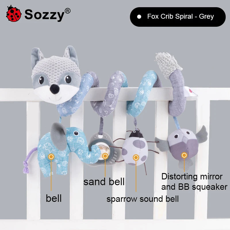 Custom logo Animal fox Hanging Plush Twisted Pram Toy Rattle Spiral Baby Spiral Bed Toys for Stroller Mobile Crib