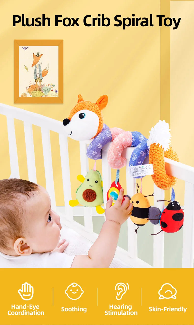 Factory Musical Toy Plush Stuffed Animal with Squeaker Hanging Rattle and Spiral Bed Toys for Baby's Stroller Crib and Mobile