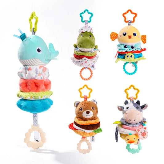 Custom Plush Animal Rattle Pull Musical Sensory Baby Hanging Musical Toy Play Jitter Toy with Music Box for Car Seat Stroller