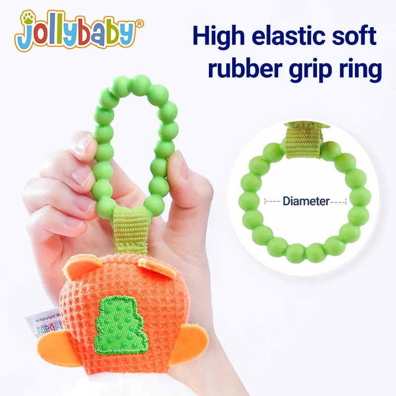 JOLLYBABY Infant Hand Grip Toys Early Development Baby Rattles with Long Animal Tails Soft Sound Handbells