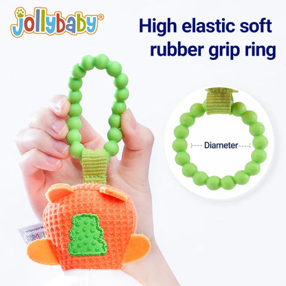 JOLLYBABY Infant Hand Grip Toys Early Development Baby Rattles with Long Animal Tails Soft Sound Handbells