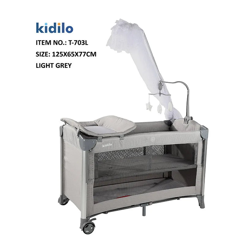 Newborn Foldable Portable Modern Kidilo Luxury Baby Crib, Convertible 3 in 1 Bedside Crib with Mosquito Net for Nursery T-703L