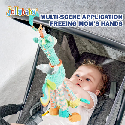 Jollybaby Soft Stuffed Animal Rattle Montessori Pull String Toy Baby Hanging Toy for Car Seat Stroller Custom Vibrator Exercise