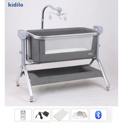 Newborn Foldable Portable Modern Kidilo Luxury Baby Crib, Convertible 3 in 1 Bedside Crib with Mosquito Net for Nursery Y11