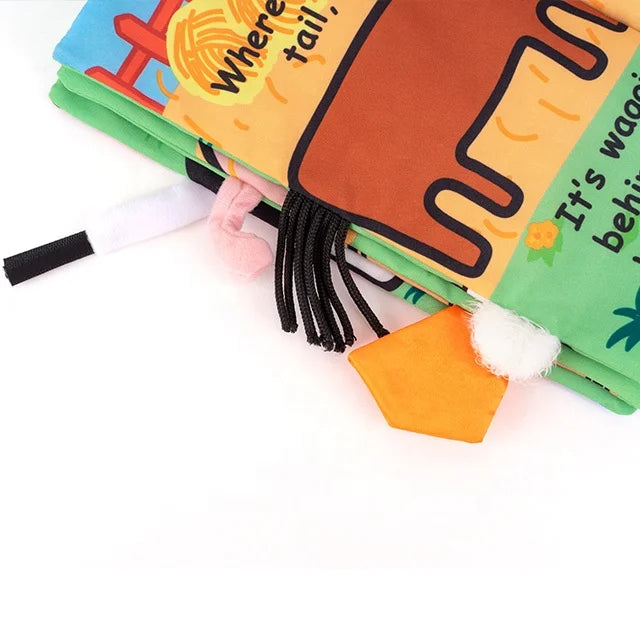 JOLLYBABY Unisex Educational Cloth Book Washable Soft Quiet Story Book Toys with Animal Tails Made of Polyester Fabric