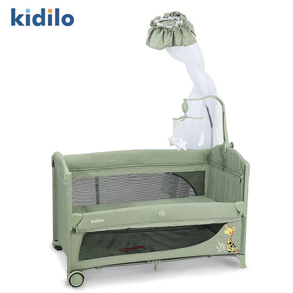 Newborn Foldable Portable Modern Kidilo Luxury Baby Crib, Convertible 3 in 1 Bedside Crib with Mosquito Net for Nursery T-704L