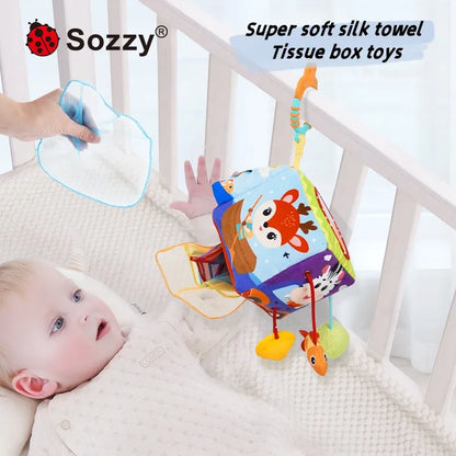 Sozzy Custom Sensory Education Baby Hanging Rattle Toys Soft Activity Plush Toy Montessori Pull String Toys