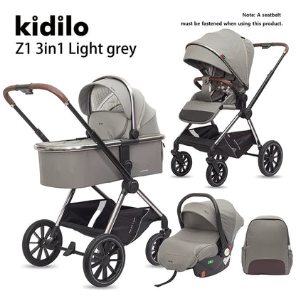 Kidilo 0-3 Years 3 in 1 Baby Stroller with Car Seat Non-Toxic Durable Foldable Travel Stroller for Toddlers Family Trips Z1 3IN1