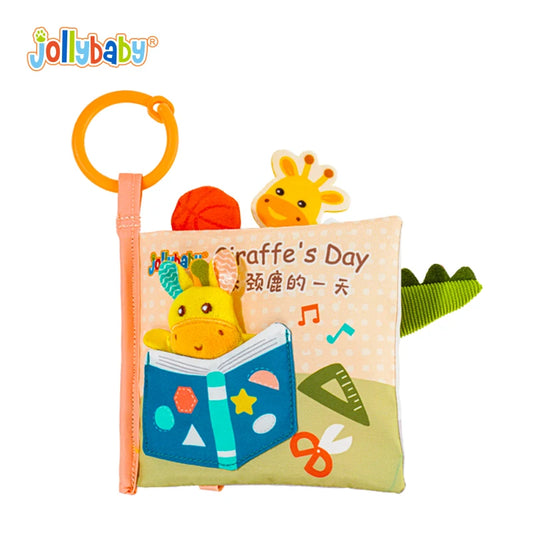 Jollybaby Cloth Book Features Removable Finger Puppet Plush Toy Animal Soft Activity Cloth Book with Chewable Teether