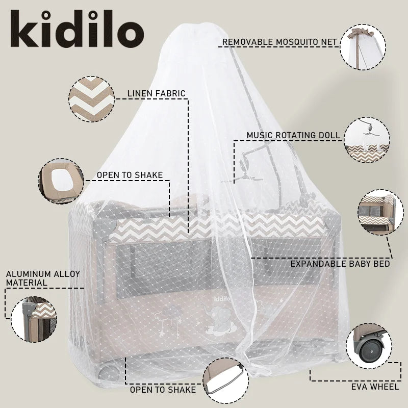 Kidilo Baby Cribs Side Baby Crib | Foldable Play Crib with Multi-Function Design for Newborns Babiescrib for Babies T-701L