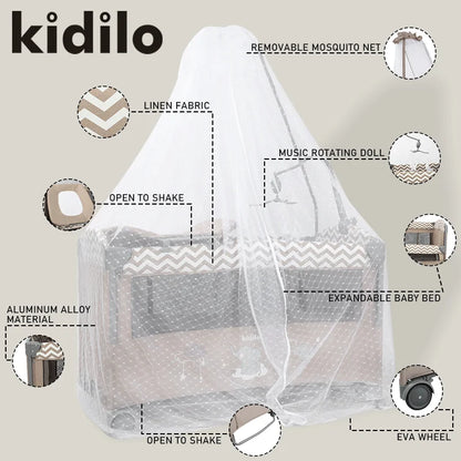 Kidilo Baby Cribs Side Baby Crib | Foldable Play Crib with Multi-Function Design for Newborns Babiescrib for Babies T-701L