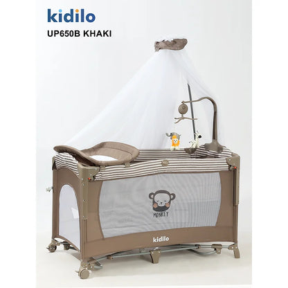Newborn Foldable Portable Modern Kidilo Luxury Baby Crib, Convertible 3 in 1 Bedside Crib with Mosquito Net for Nursery UP650B
