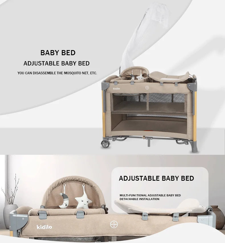 Kidilo Luxury Bedside Crib Newborn Foldable Travel Play Baby Portable Bed 3 in 1 Set Modern Mosquito Net for Bedrooms T-703M