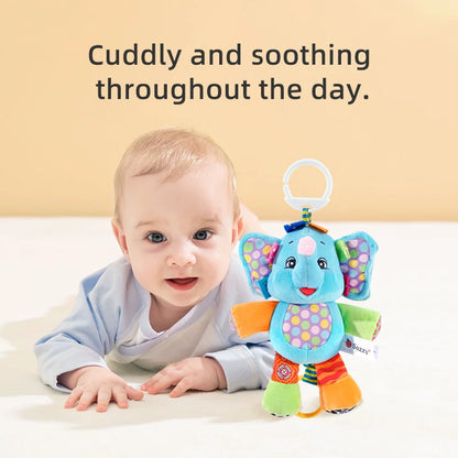 Custom Animal Soft Plush Stuffed Doll Hanging Musical Rattle Toys Baby Pulling Plushies Musical Toy for Newborn