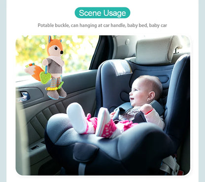 Jollybaby Wholesale Crochet Fox Animals Toy Car Seat Hanging Toys Baby Stroller Rattle with Teether PP Cotton Filling