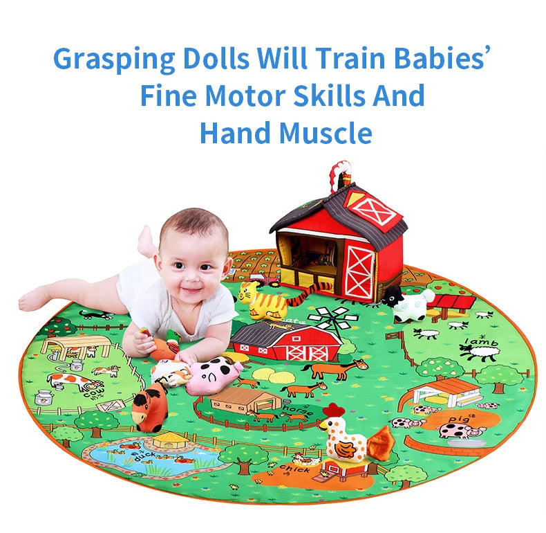 JOLLYBABY Custom Logo Portable Folding Activity Round Mats 2cm Thick Washable Cartoon Toys for Children Baby Play Games